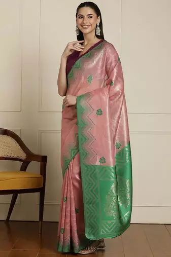 Pink woven design paithani saree