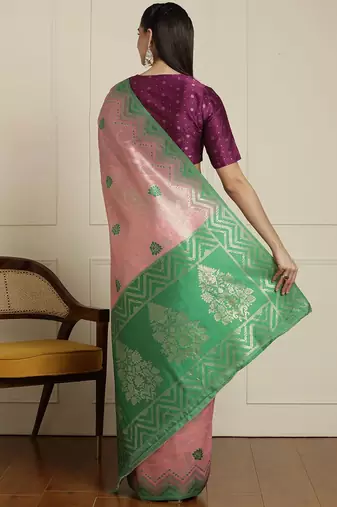 Pink woven design paithani saree