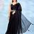 Black solid belted saree with blouse piece