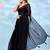 Black solid belted saree with blouse piece