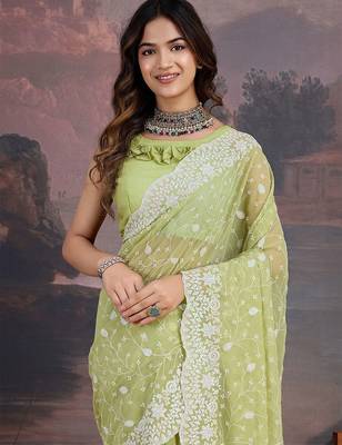 Lime embroidered embellished sarees 1