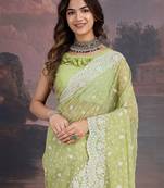 Lime embroidered embellished sarees