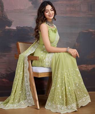 Lime embroidered embellished sarees 2