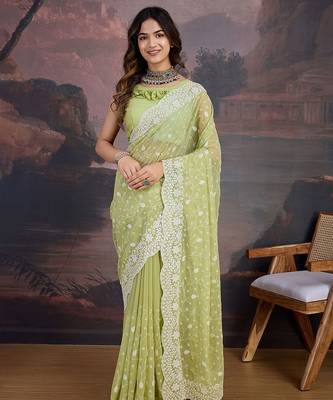 Lime embroidered embellished sarees 3