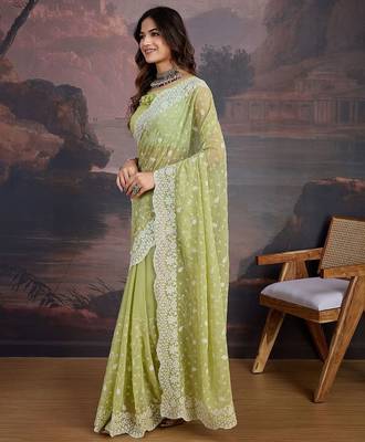 Lime embroidered embellished sarees 4