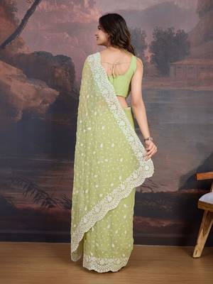 Lime embroidered embellished sarees 5