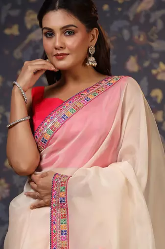 Off white organza saree with blouse piece