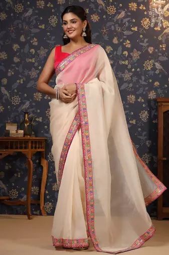 Off white organza saree with blouse piece