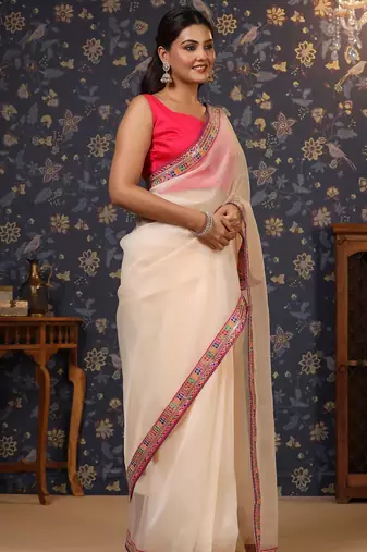 Off white organza saree with blouse piece