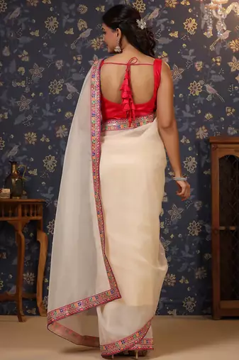 Off white organza saree with blouse piece