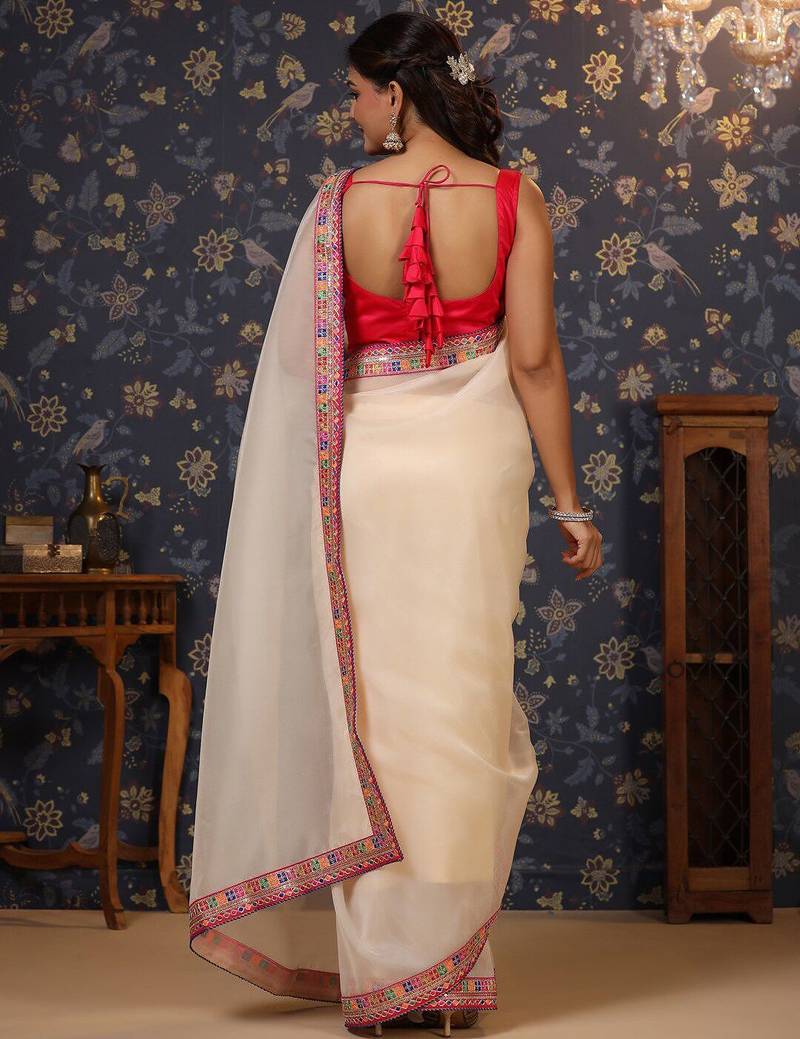 Off white organza saree with blouse piece