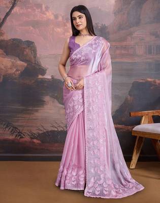 Mauve floral embroidered saree with blouse piece 1