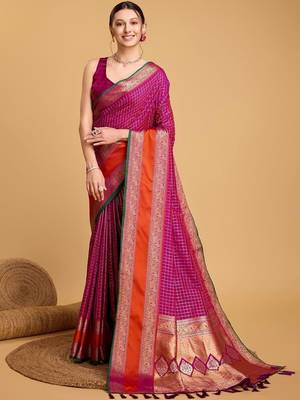 Pink woven design saree with unstitched blouse 1