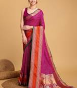 Pink woven design saree with unstitched blouse