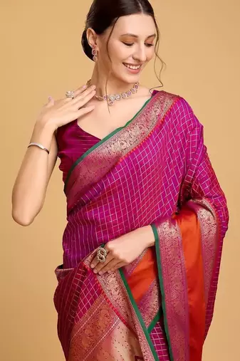 Pink woven design saree with unstitched blouse
