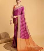 Pink woven embellished art silk leheria saree with blouse piece
