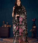 Black blooming floral embellished sequence saree with blouse piece