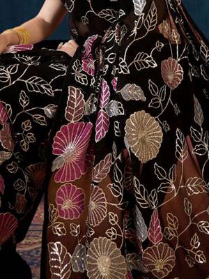 Black blooming floral embellished sequence saree with blouse piece 3