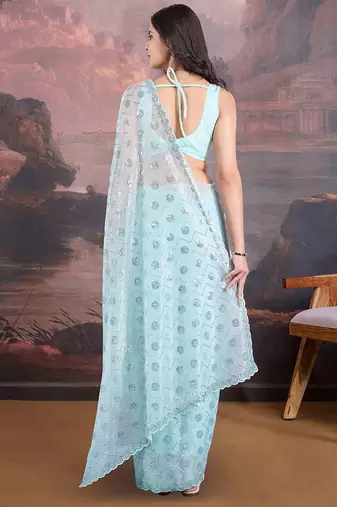 Blue embellished saree with blouse piece