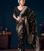 Black ethnic motifs woven design saree with unstitched blouse