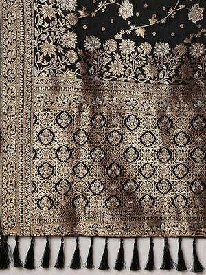 Black ethnic motifs woven design saree with unstitched blouse 5