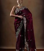 Violet embroidered saree with unstitched blouse