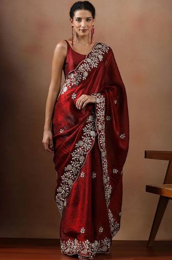 Red embroidered sarees