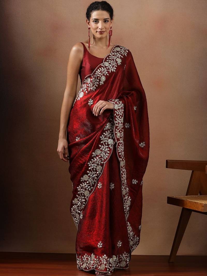 Red embroidered sarees