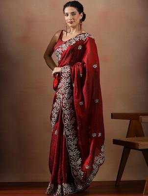 Red embroidered sarees 2