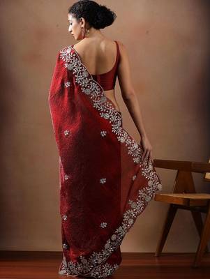 Red embroidered sarees 3
