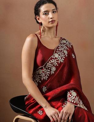 Red embroidered sarees 4