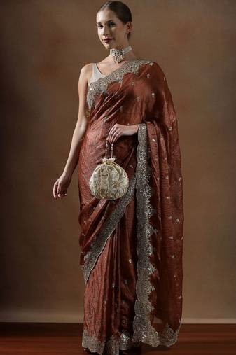 Rust embroidered sarees
