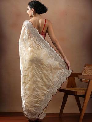 Cream embroidered organza sarees 3