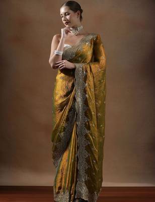 Yellow embroidered sarees 1