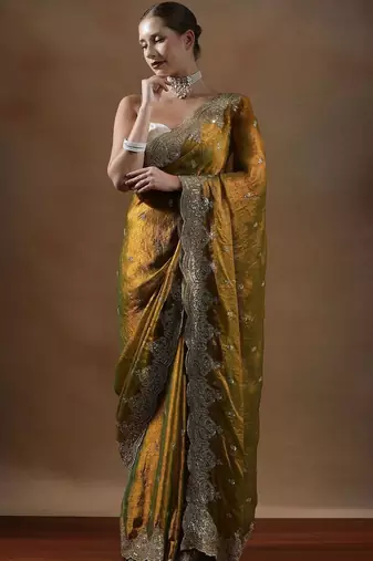 Yellow embroidered sarees