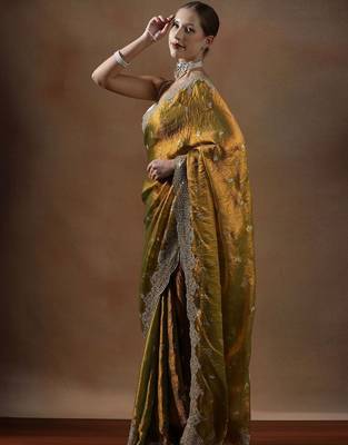 Yellow embroidered sarees 2
