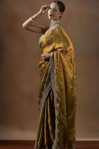 Yellow embroidered sarees