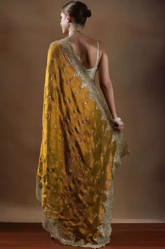 Yellow embroidered sarees