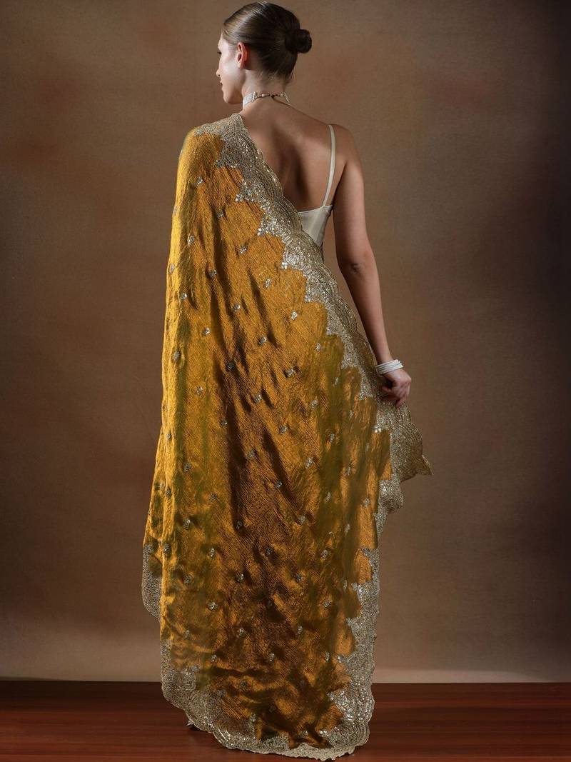 Yellow embroidered sarees
