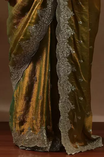 Yellow embroidered sarees