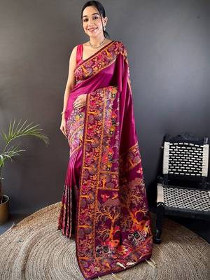 Purple festive silk ornate zari border sarees 1
