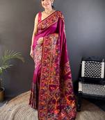 Purple festive silk ornate zari border sarees