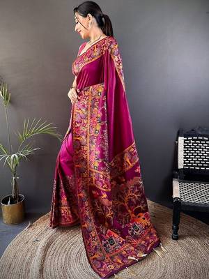 Purple festive silk ornate zari border sarees 2