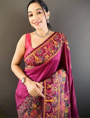 Purple festive silk ornate zari border sarees 3
