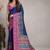 Navy blue paisley embroidered silk blend saree