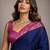 Navy blue paisley embroidered silk blend saree