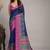 Navy blue paisley embroidered silk blend saree