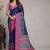 Navy blue paisley embroidered silk blend saree