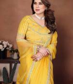 Yellow embellished saree with unstitched blouse