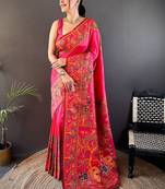 Pink festive silk ornate zari border sarees